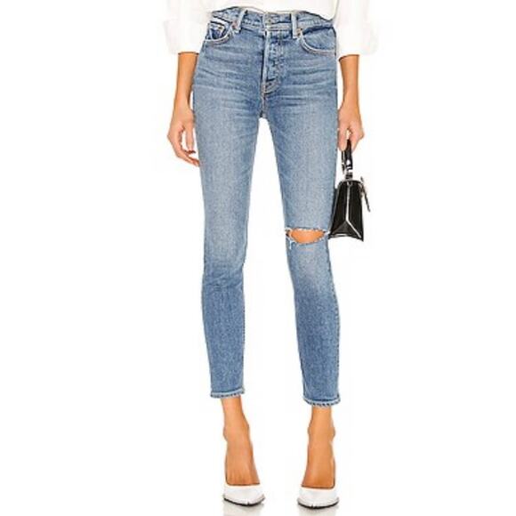 GRLFRND Button Fly Skinny Leg High Rise Distressed Karolina in Not Me Size 25 - Picture 1 of 7
